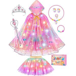 Princess Dress Up for Girls, Unicorn Light up Princess Cape Princess Dress